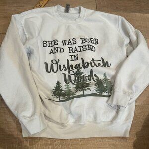 GILDEN RAISED IN WISHABITCH WOODS WHITE CREW NECK SWEATSHIRT MEDIUM